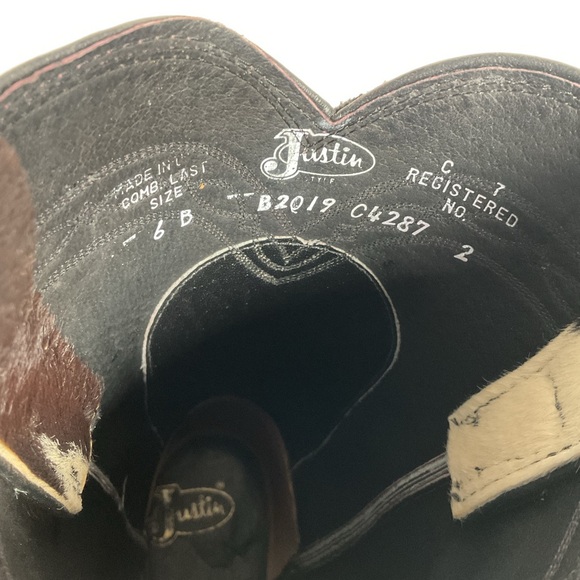Justin Calf Hair On Cow Hide Pony Cowgirl Roper Boots 6 B Western USA Made - Picture 4 of 15